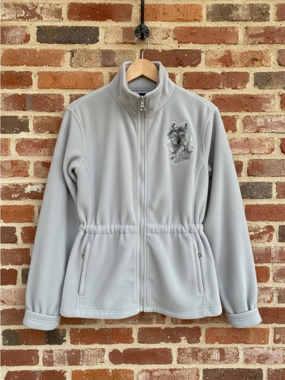 Vintage Eddie LePage Blue Gray Wolf Scene Full Zip Fleece Jacket Size L